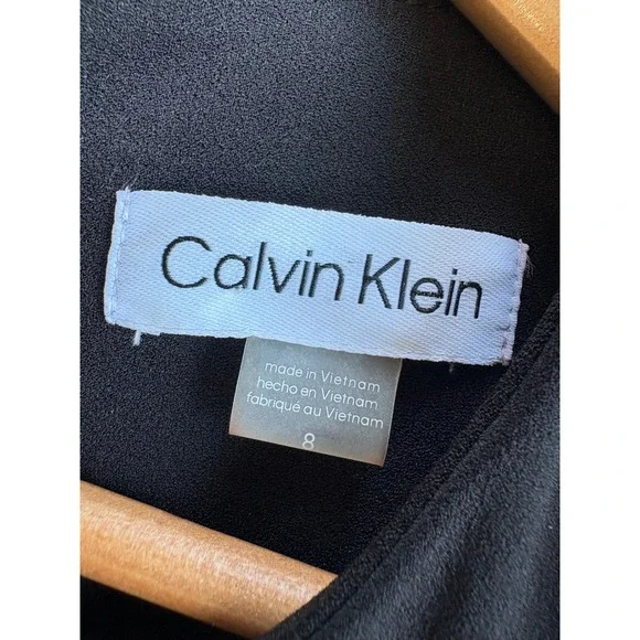 Calvin Klein Size 8 Black Crepe Puff Sleeve Belted Jumpsuit Straight Leg Classic - Picture 3 of 7